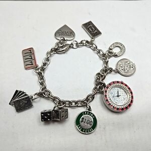 Inspired Silver Casino Las Vegas Dice Charm Bracelet Watch New Battery Lucky